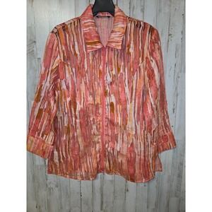 Samuel Dong size L Blouse Top jacket Zip Up Long sleeve Sheer Collared VTG